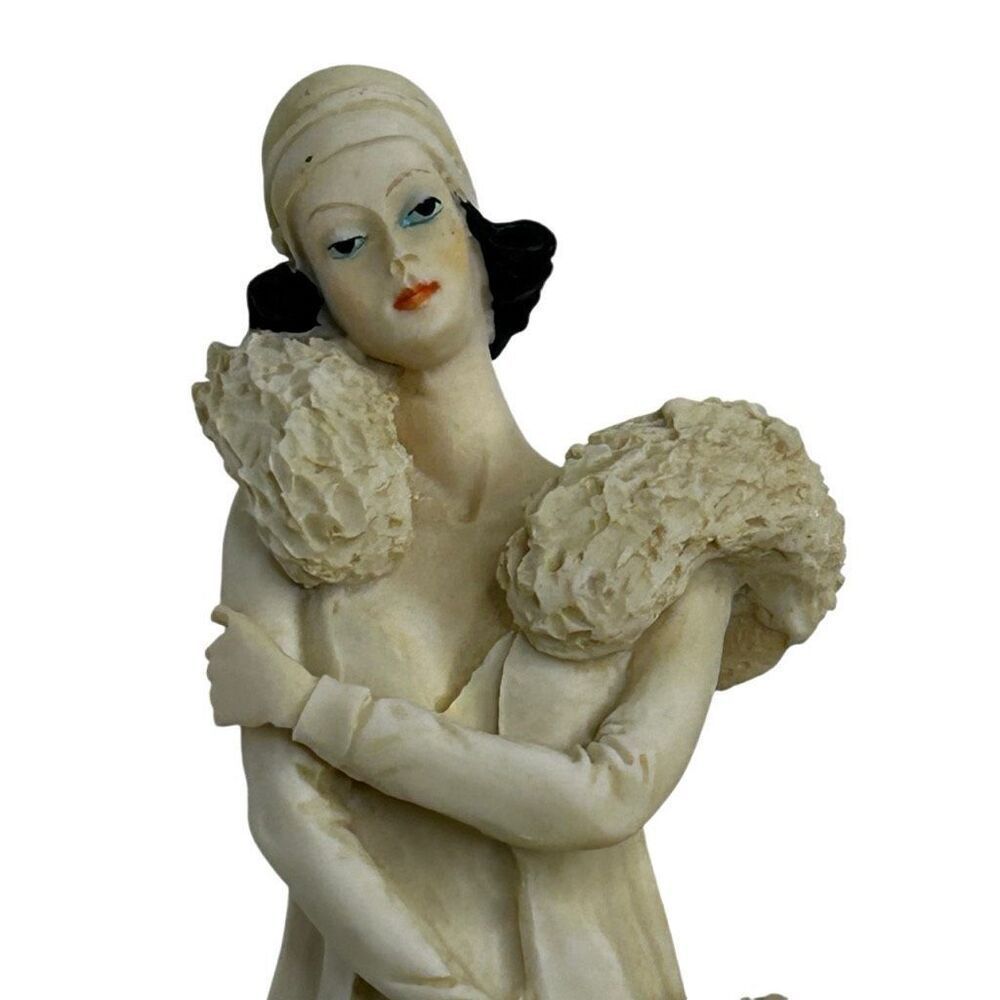 Vintage La Verona Figurine 9" Cream Black Lady W/ Umbrella Porcelain Art Deco